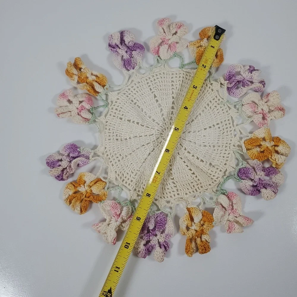 Vintage Hand Crochet Round Doily Flower Multi Color Floral Grandma Core 10